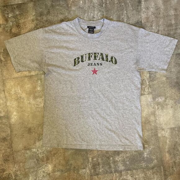 Buffalo Tops - buffalo jeans camo logo graphic tee with pink glittery star size extra large
